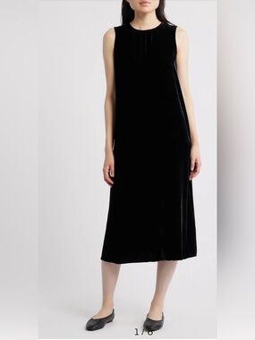 NWT Eileen Fisher Black Velvet Maxi Slip women’sDress. Sz.L Fabric viscose ,silk